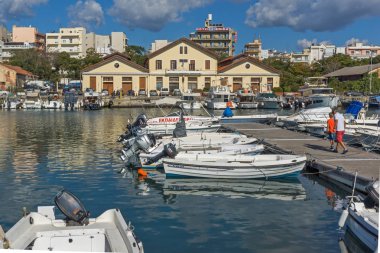 Alexandroupoli, Yunanistan-23 Eylül 2017: Alexandroupoli Limanı 'nın panoramik manzarası, Doğu Makedonya ve Trakya, Yunanistan
