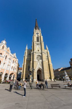 Novi Sad, Voyvodina, Sırbistan - 11 Kasım 2018: Katolik Katedrali adı Mary Kilisesi içinde şehir Novi Sad, Voyvodina, Sırbistan