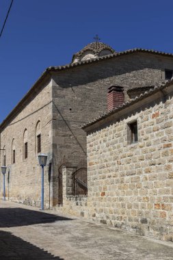 Afytos, Kassandra, Yunanistan-31 Mart, 2019: Afytos, Kassandra, Chalkidiki, Orta Makedonya, Yunanistan tarihi kasabasında Eski Ortodoks Kilisesi