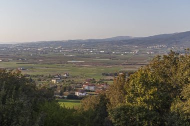 Selanik şehri yakınındaki Chalkidiki Dağı Chortiatis ve kırsal arazi Sunset Landscape, Orta Makedonya, Yunanistan