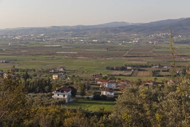 Selanik şehri yakınındaki Chalkidiki Dağı Chortiatis ve kırsal arazi Sunset Landscape, Orta Makedonya, Yunanistan