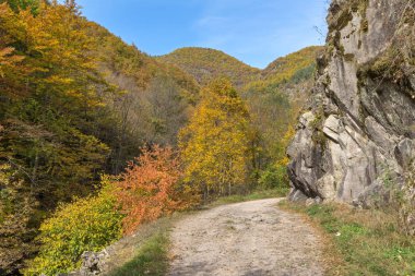 Ecotrail Struilitsa ve Devin Nehri geçidinin sonbahar manzarası, Rodop Dağları, Bulgaristan