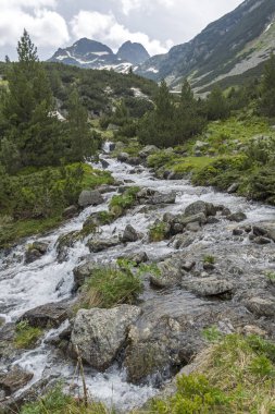 Malyovitsa zirvesi ve Malyoviska nehri ile peyzaj, Rila Dağı, Bulgaristan