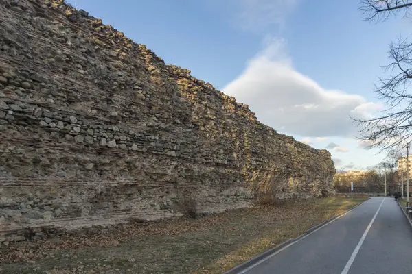 Veduta Tramonto Delle Rovine Delle Fortificazioni Nell Antica Città Romana — Foto Stock