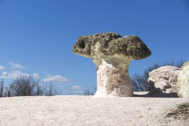 Kaya oluşumu Beli plast köyü yakınlarındaki Taş Mantarlar, Kırcaali Bölgesi, Bulgaristan