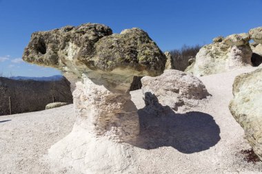 Kaya oluşumu Beli plast köyü yakınlarındaki Taş Mantarlar, Kırcaali Bölgesi, Bulgaristan