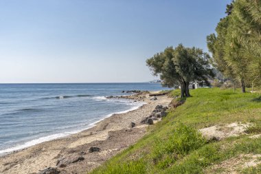 Loutra tatil beldesi Panoraması, Kassandra, Chalkidiki, Orta Makedonya, Yunanistan