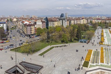 Sofya, Bulgaristan -21 Nisan 2019: Ulusal Kültür Sarayı'ndan Sofya şehrinin panoramik görünümü, Bulgaristan