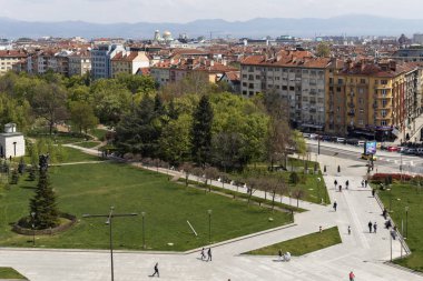 Sofya, Bulgaristan -21 Nisan 2019: Ulusal Kültür Sarayı'ndan Sofya şehrinin panoramik görünümü, Bulgaristan