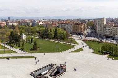 Sofya, Bulgaristan -21 Nisan 2019: Ulusal Kültür Sarayı'ndan Sofya şehrinin panoramik görünümü, Bulgaristan
