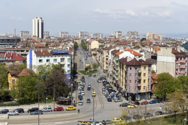 Sofya, Bulgaristan -21 Nisan 2019: Ulusal Kültür Sarayı'ndan Sofya şehrinin panoramik görünümü, Bulgaristan