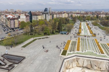Sofya, Bulgaristan -21 Nisan 2019: Ulusal Kültür Sarayı'ndan Sofya şehrinin panoramik görünümü, Bulgaristan