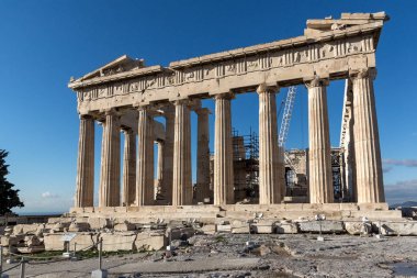 Atina, Yunanistan - 20 Ocak 2017: Atina Akropolis'te Parthenon Antik Binası, Attica, Yunanistan