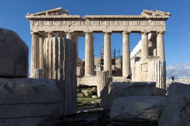 Atina, Yunanistan - 20 Ocak 2017: Atina Akropolis'te Parthenon Antik Binası, Attica, Yunanistan