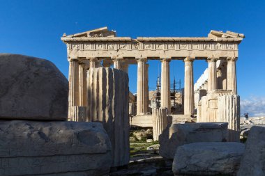 Atina, Yunanistan - 20 Ocak 2017: Atina Akropolis'te Parthenon Antik Binası, Attica, Yunanistan