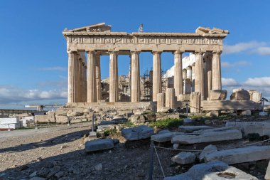 Atina, Yunanistan - 20 Ocak 2017: Atina Akropolis'te Parthenon Antik Binası, Attica, Yunanistan