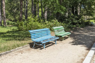 Sandanski, Bulgaristan - 29 Nisan 2019: Park St. Vrach'ın Sandanski kasabasında bahar manzarası, Bulgaristan