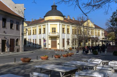 Sremski Karlovci, Voyvodina, Sırbistan - 11 Kasım 2018: Srijemski Karlovci şehir merkezinin panoramik manzarası, Voyvodina, Sırbistan