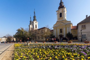 Sremski Karlovci, Voyvodina, Sırbistan - 11 Kasım 2018: Srijemski Karlovci kasabasındaki Ortodoks Aziz Nikolaos Katedrali kilisesi, Voyvodina, Sırbistan