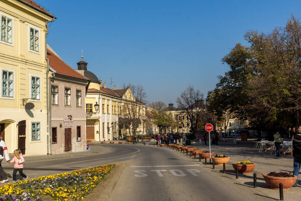 SREMSKI KARLOVCI, VOJVODINA, SERBIA - NOVEMBER 11, 2018: Panoramic view of center of town of Srijemski Karlovci, Vojvodina, Serbia