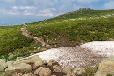 Cherni Vrah Peak yakınlarındaki Vitosha Dağı'nın yeşil tepeleri, Sofya Şehir Bölgesi, Bulgaristan