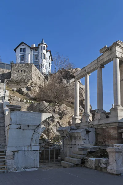 Ερείπια Του Αρχαίου Ρωμαϊκού Θεάτρου Της Φιλιππολούπολης Στην Πόλη Πλόβντιβ — Φωτογραφία Αρχείου