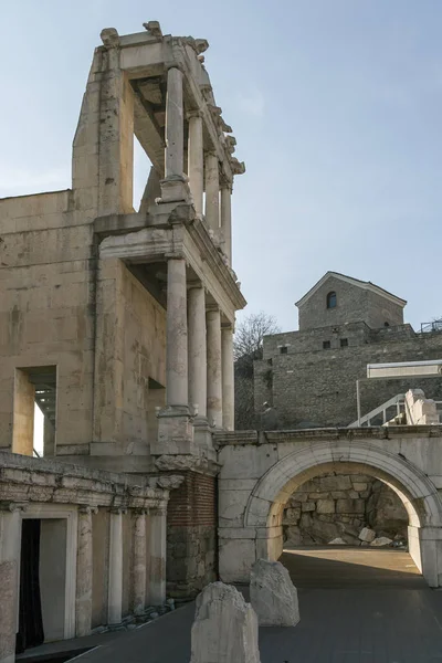Ερείπια Του Αρχαίου Ρωμαϊκού Θεάτρου Της Φιλιππολούπολης Στην Πόλη Πλόβντιβ — Φωτογραφία Αρχείου
