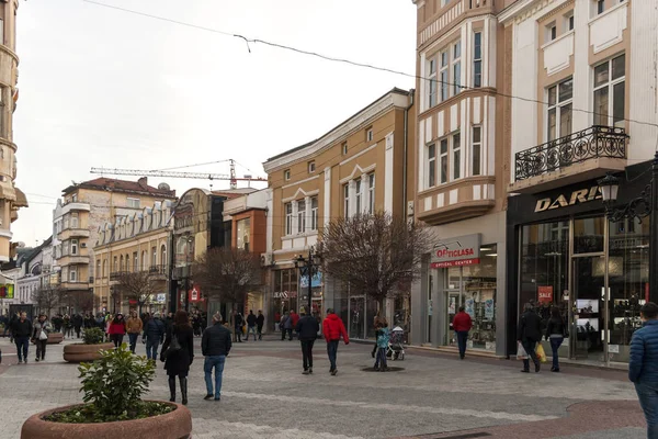 Plovdiv Bulgária Fevereiro 2019 Vista Pôr Sol Rua Pedonal Central — Fotografia de Stock