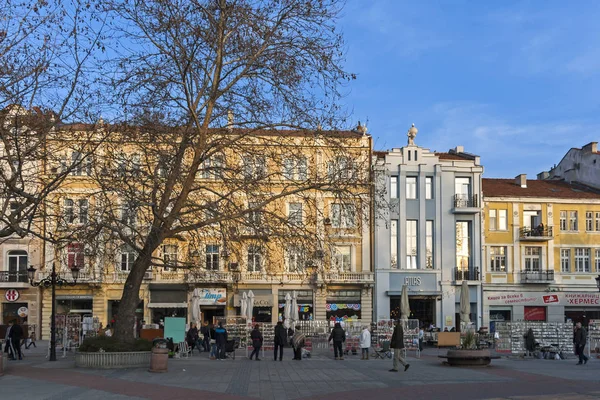 Plovdiv Bulgária Fevereiro 2019 Vista Pôr Sol Rua Pedonal Central — Fotografia de Stock