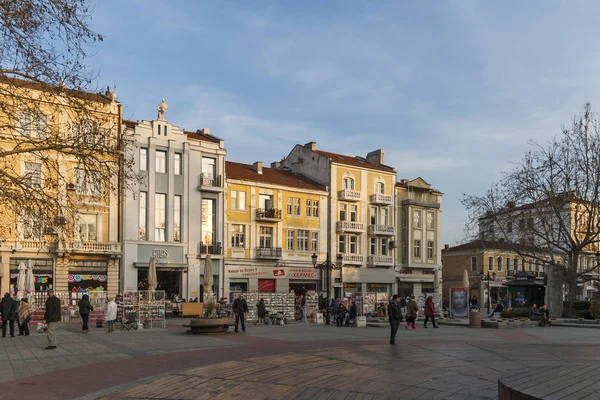 Plovdiv Bulgária Fevereiro 2019 Vista Pôr Sol Rua Pedonal Central — Fotografia de Stock