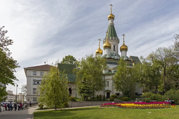 Sofia Bulgaria April 2019 Fantastisk Utsikt Golden Domes Russlands Kirke – stockfoto