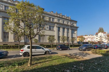 Novi Sad, Voyvodina, Sırbistan - 11 Kasım 2018: Novi Sad şehrinin merkezinde tipik binalar ve yaya caddesi, Voyvodina, Sırbistan