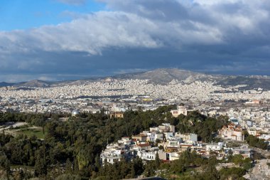 Akropolis'ten Atina şehrinin panoramik manzarası, Attica, Yunanistan