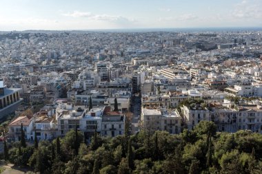 Akropolis'ten Atina şehrinin panoramik manzarası, Attica, Yunanistan
