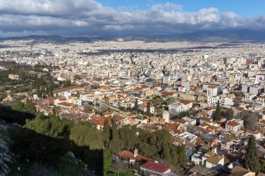 Akropolis'ten Atina şehrinin panoramik manzarası, Attica, Yunanistan