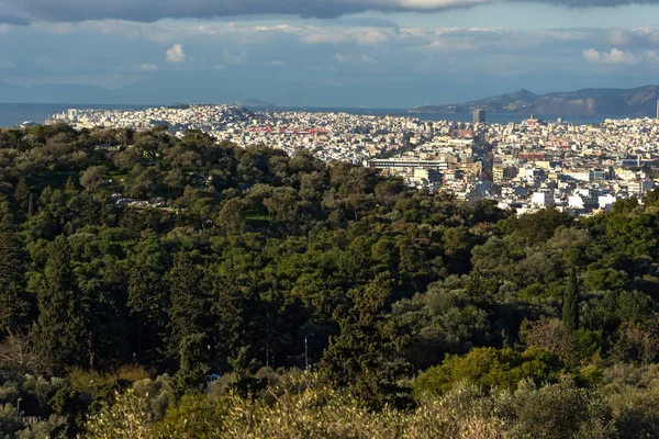 Панорамний Вид Місто Афіни Акрополіс Аттика Греція — стокове фото