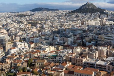 Akropolis'ten Atina şehrinin panoramik manzarası, Attica, Yunanistan
