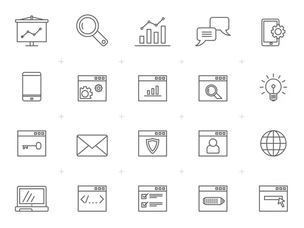 Línea Seo Desarrollo Iconos Web Vector Icono Conjunto — Archivo Imágenes Vectoriales