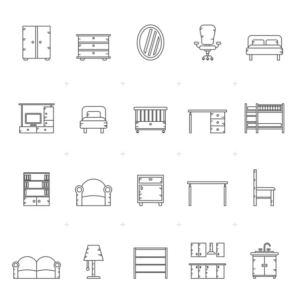 Line Different Kind Furniture Icons Vector Icon Set — Stock Vector