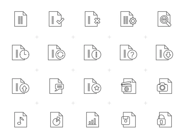 Linea Diversi Tipi Icone Documenti File Set Icone Vettoriali — Vettoriale Stock