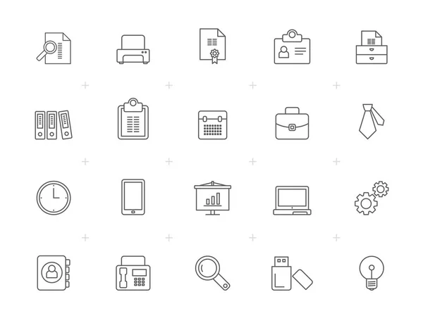 Línea Negocios Oficina Iconos Vector Icono Conjunto — Vector de stock