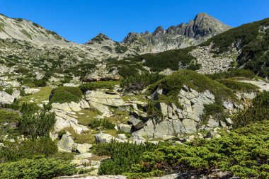 Valyavishko Gölü ve Dzhangal zirvesi ile peyzaj, Pirin Dağı, Bulgaristan