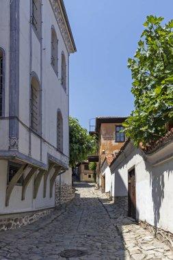 Plovdiv, Bulgaristan-Mayıs 29, 2019: sokak ve on dokuzuncu yüzyıl evler mimari ve tarihi rezerv Plovdiv şehir eski kent, Bulgaristan
