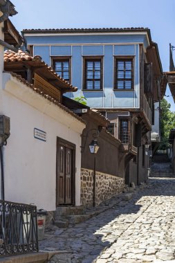 Plovdiv, Bulgaristan-Mayıs 29, 2019: sokak ve on dokuzuncu yüzyıl evler mimari ve tarihi rezerv Plovdiv şehir eski kent, Bulgaristan