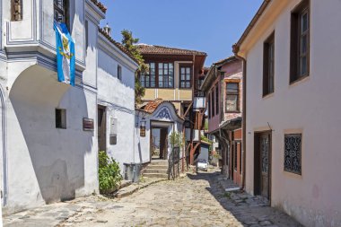 Plovdiv, Bulgaristan-Mayıs 29, 2019: sokak ve on dokuzuncu yüzyıl evler mimari ve tarihi rezerv Plovdiv şehir eski kent, Bulgaristan