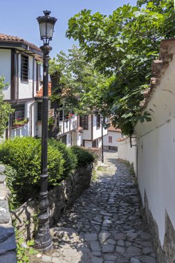 Plovdiv, Bulgaristan-Mayıs 29, 2019: sokak ve on dokuzuncu yüzyıl evler mimari ve tarihi rezerv Plovdiv şehir eski kent, Bulgaristan