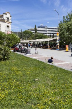 Sandanski, Bulgaristan - 29 Nisan 2019: Sandanski kasabasında merkez ve yaya caddesi, Bulgaristan