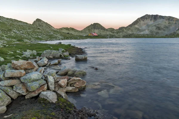 Increíble Puesta Sol Pico Kamenitsa Lago Tevno Montaña Pirin Bulgaria — Foto de Stock