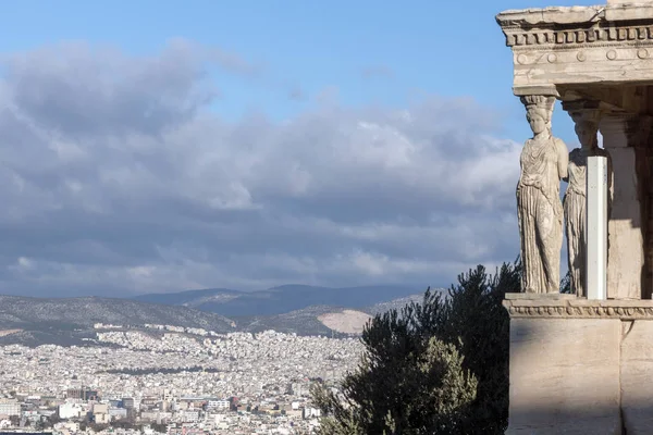 Porch Caryatids Erechtheion Acropolis Athens Attica Grécia — Fotografia de Stock