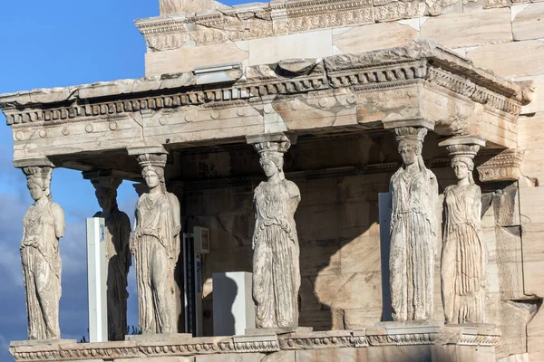 Ganek Caryatids Erechtheion Akropolu Atenach Attyka Grecja — Zdjęcie stockowe